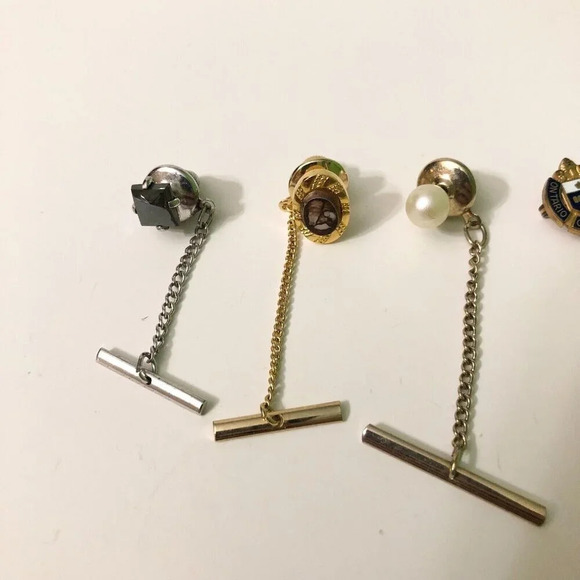 Vintage Assorted Lot of 6 Tie Pins with  Chain - Picture 2 of 16
